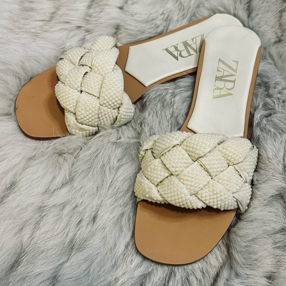 Zara Cream Woven Sandals
